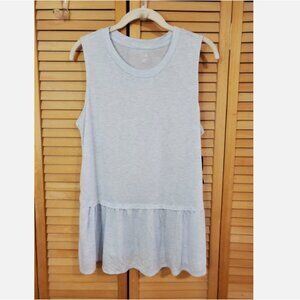 a.n.a Blue Heather Sleeveless Ruffle Hem Tunic Tank L